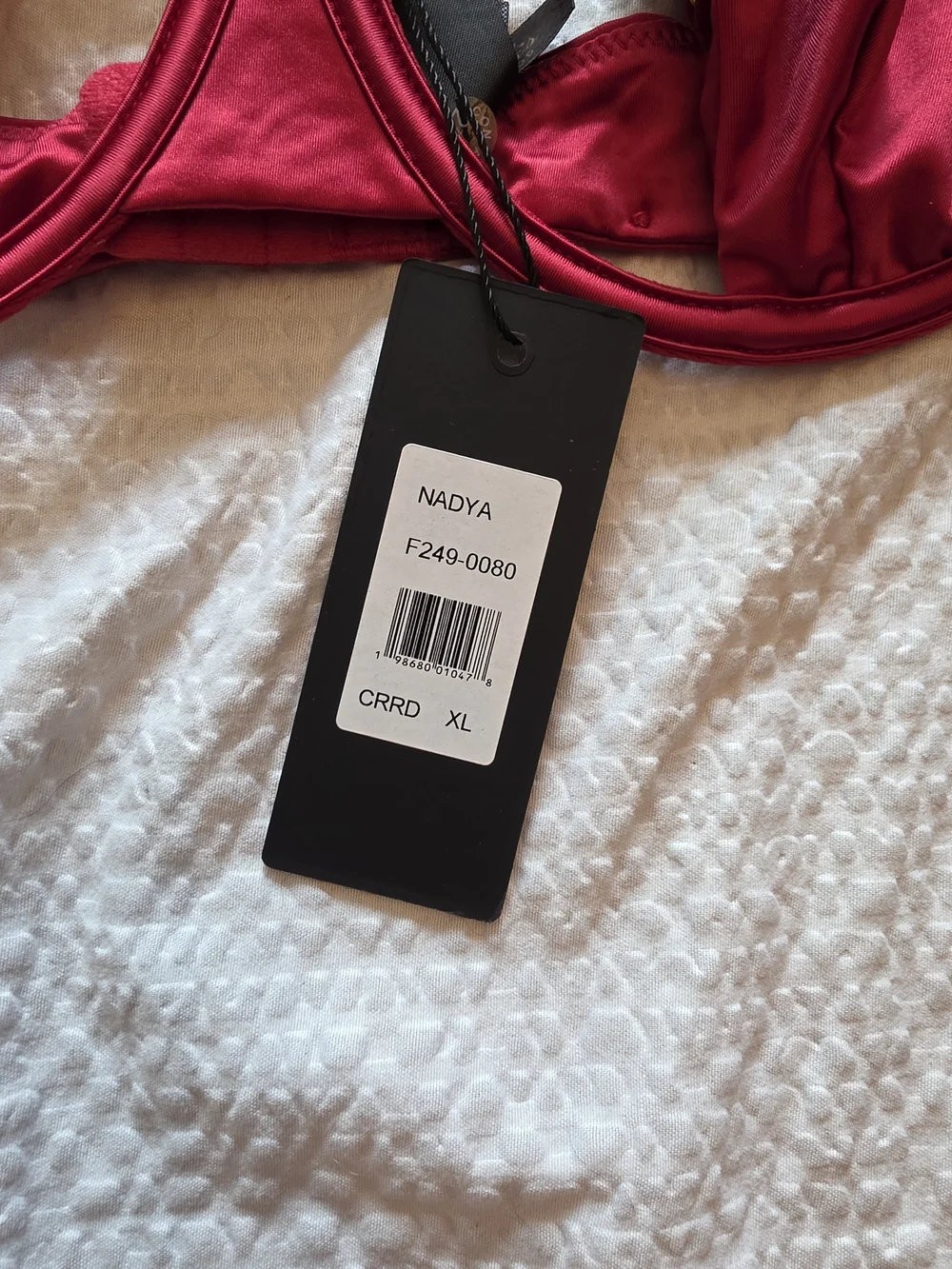 Frederick's of Hollywood Crimson Satin Underwire Bra with Gold Accents And Rope